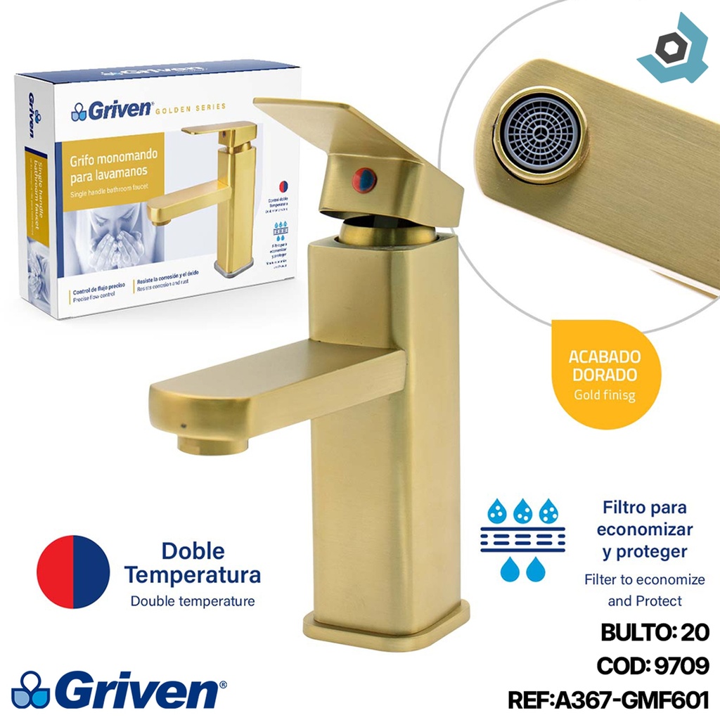 GRIFERIA PARA LAVAMANOS MONOMANDO GRIVEN GOLDEN