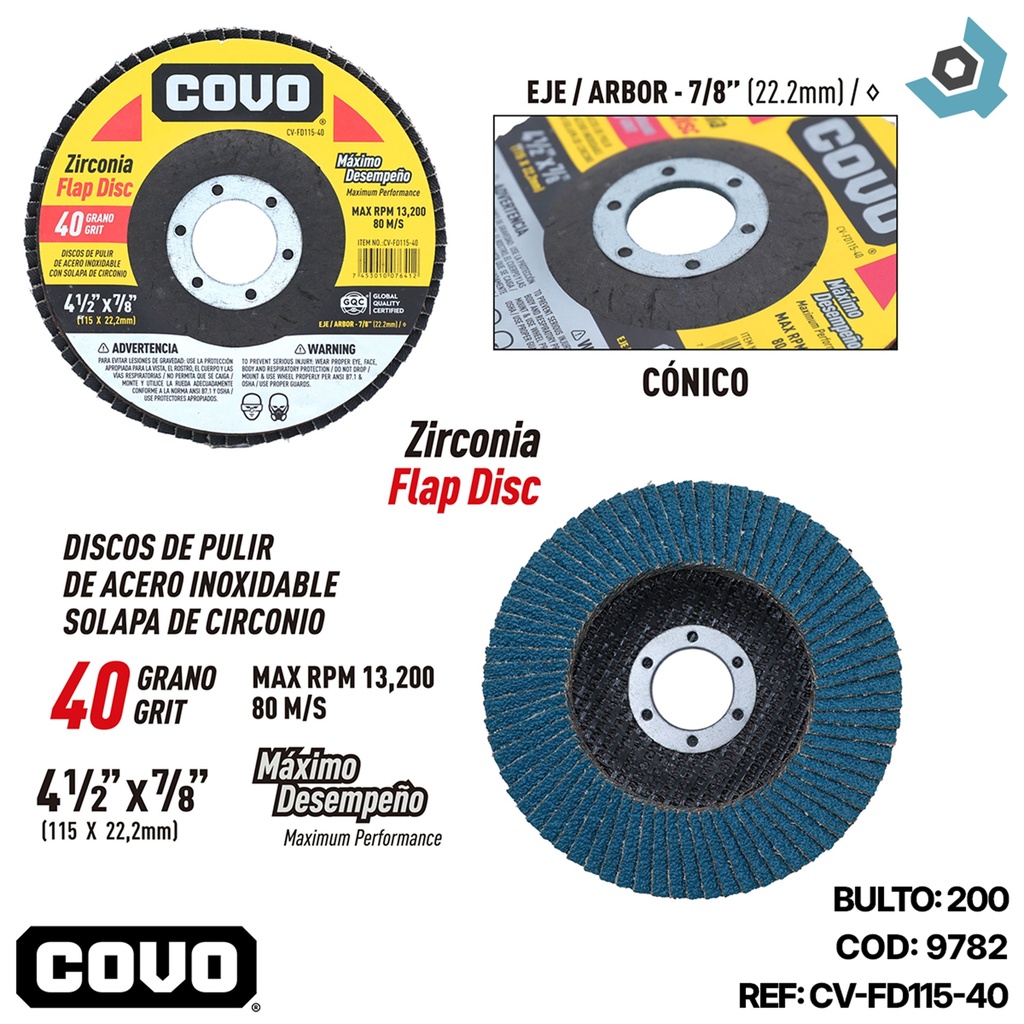 DISCO ABRASIVO 4 1/2" GRANO 40 PARA PULIR COVO