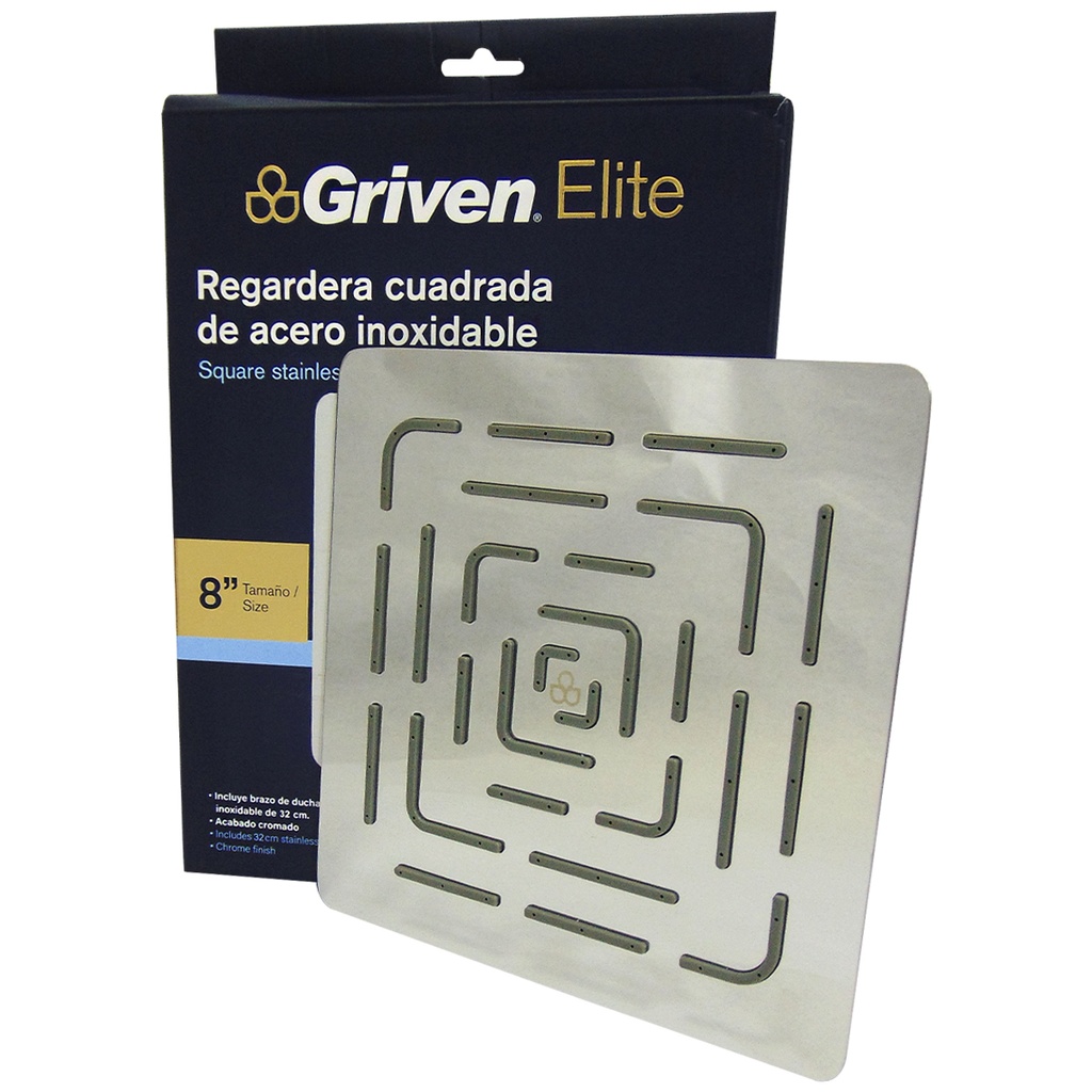 REGADERA PARA BANO CUADRADA 8" GRIVEN ELITE
