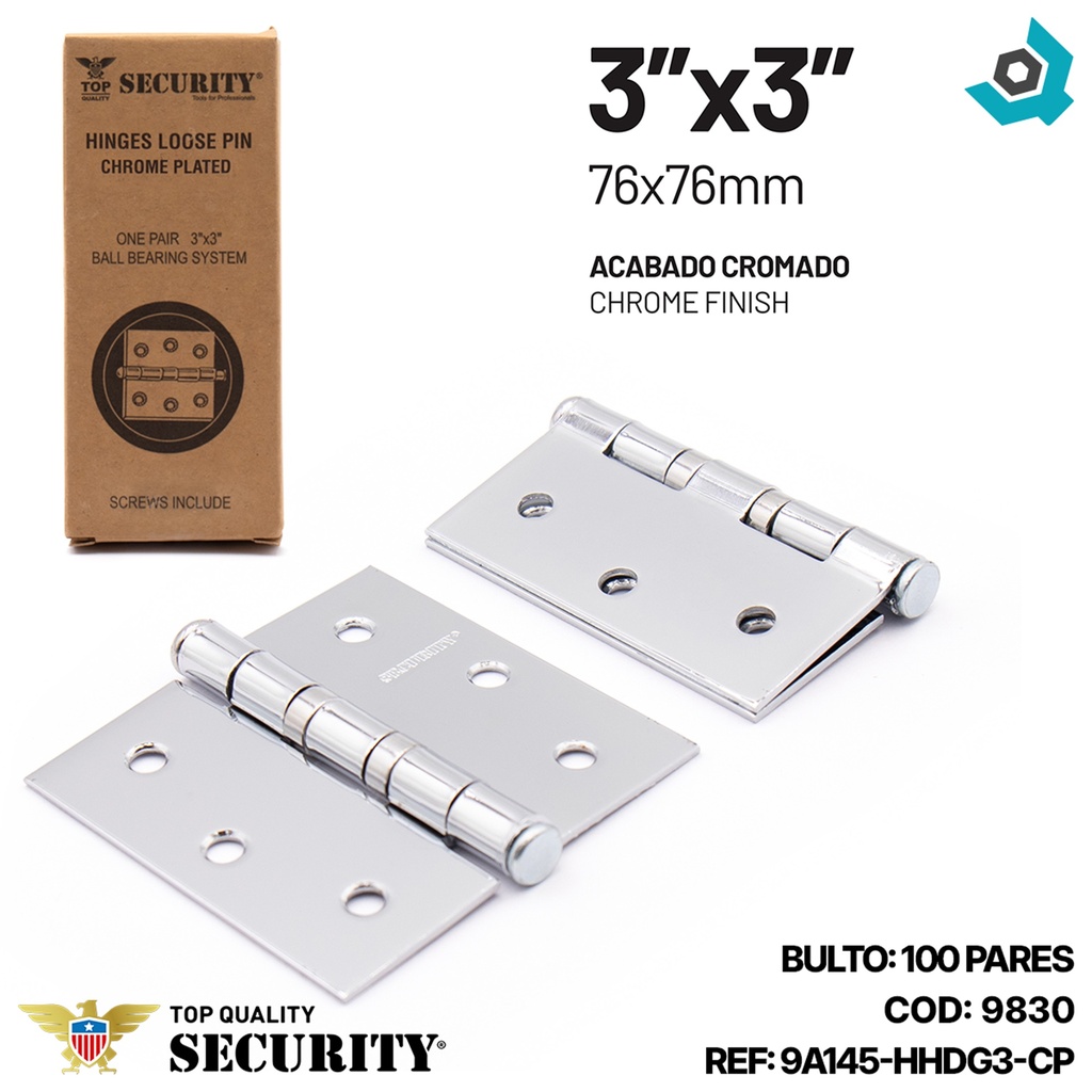BISAGRA NUDO 3" X 3" CROMADA SECURITY