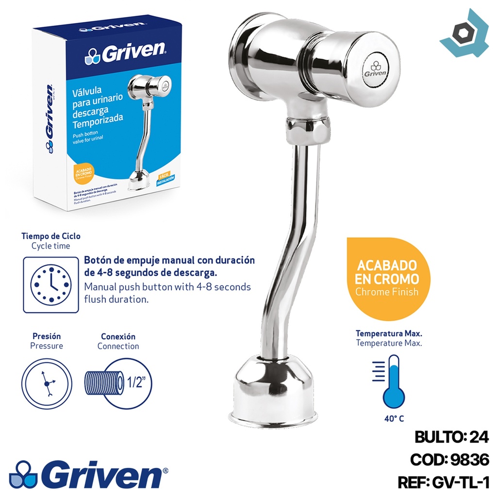 VALVULA PARA URINARIO DESCARGA TEMPORIZADA GRIVEN