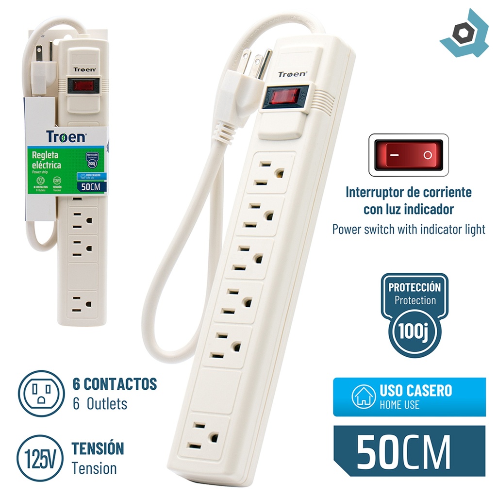 REGLETA ELECTRICA 6 TOMAS CON TIERRA TROEN