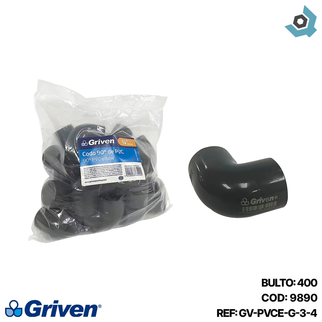 CODO 90GR PVC 3/4" CXC GRIS GRIVEN