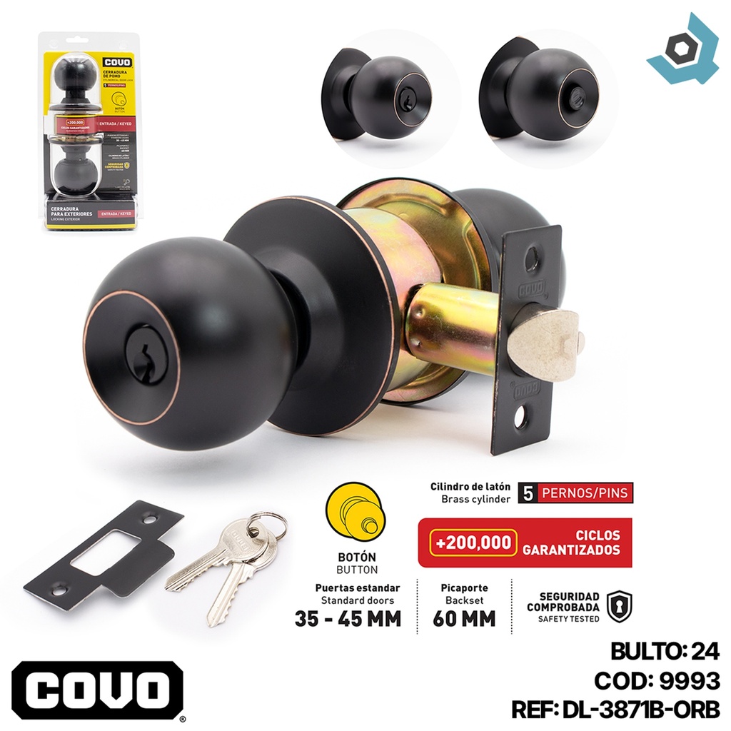 CERRADURA DE POMO PARA DORMITORIO NEGRO MATE COVO