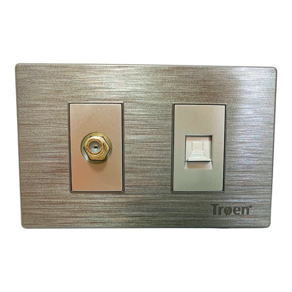 TOMA PARA CABLE COAXIAL Y RED RJ45 DE PARED PLATEADO TROEN
