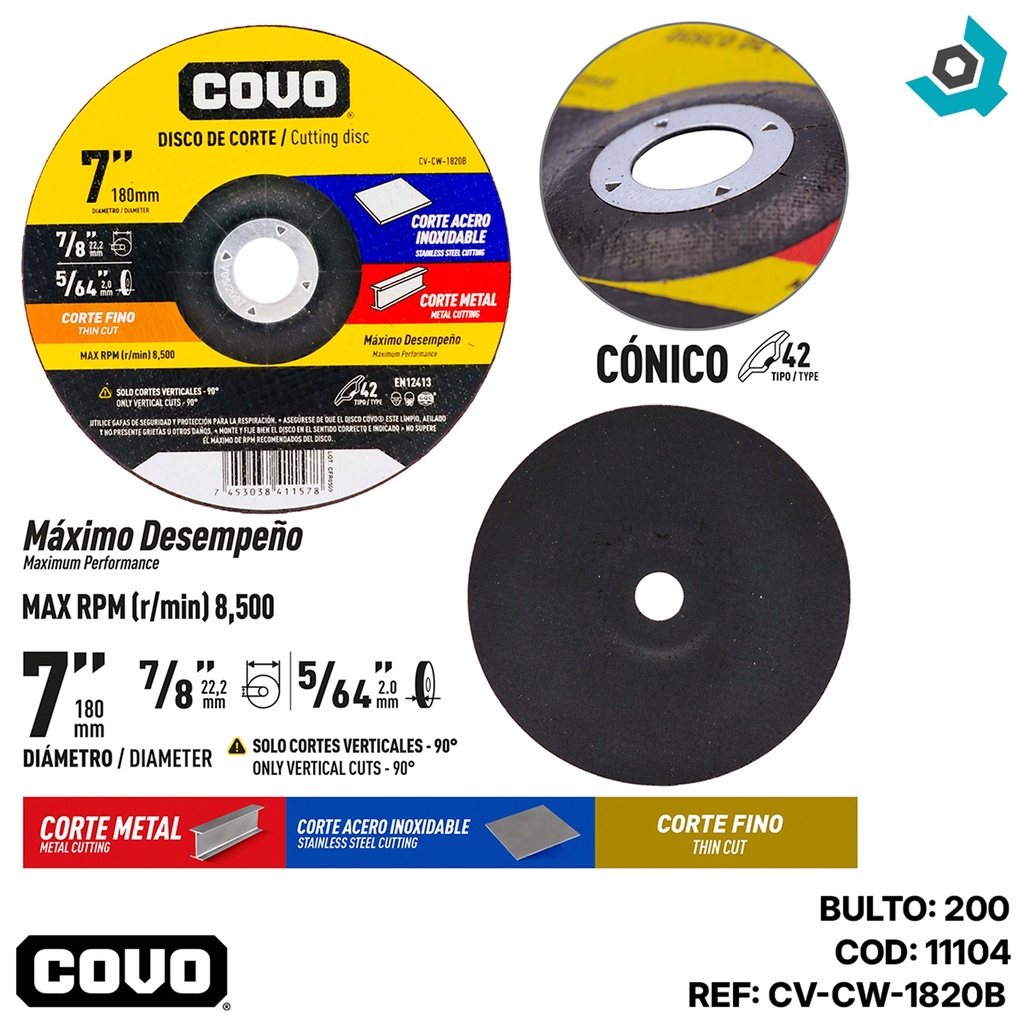 DISCO DE CORTE 7" METAL FINO COVO