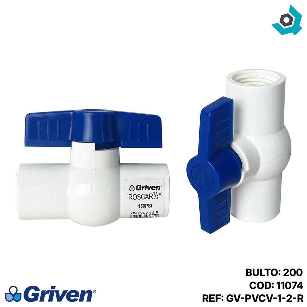 VALVULA 1/2" DE PVC CON ROSCA GRIVEN