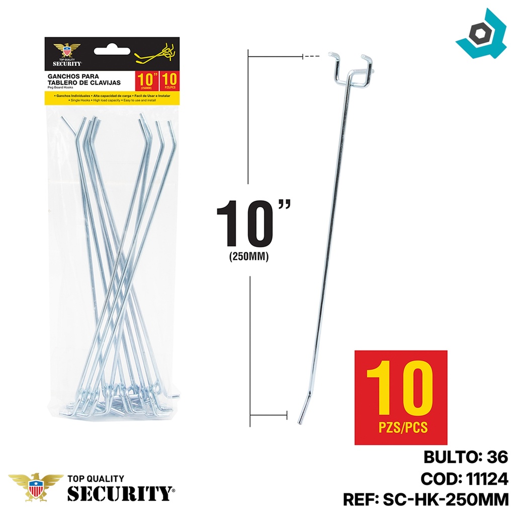 GANCHOS RECTOS 250MM 10 PIEZAS SECURITY