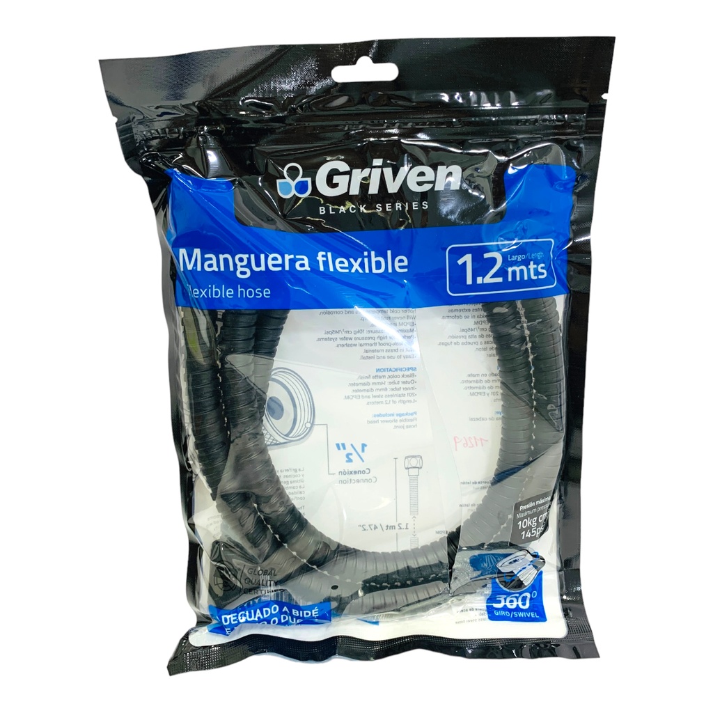 MANGUERA FLEXIBLE 1/2" 1.2M  NEGRO GRIVEN BLACK