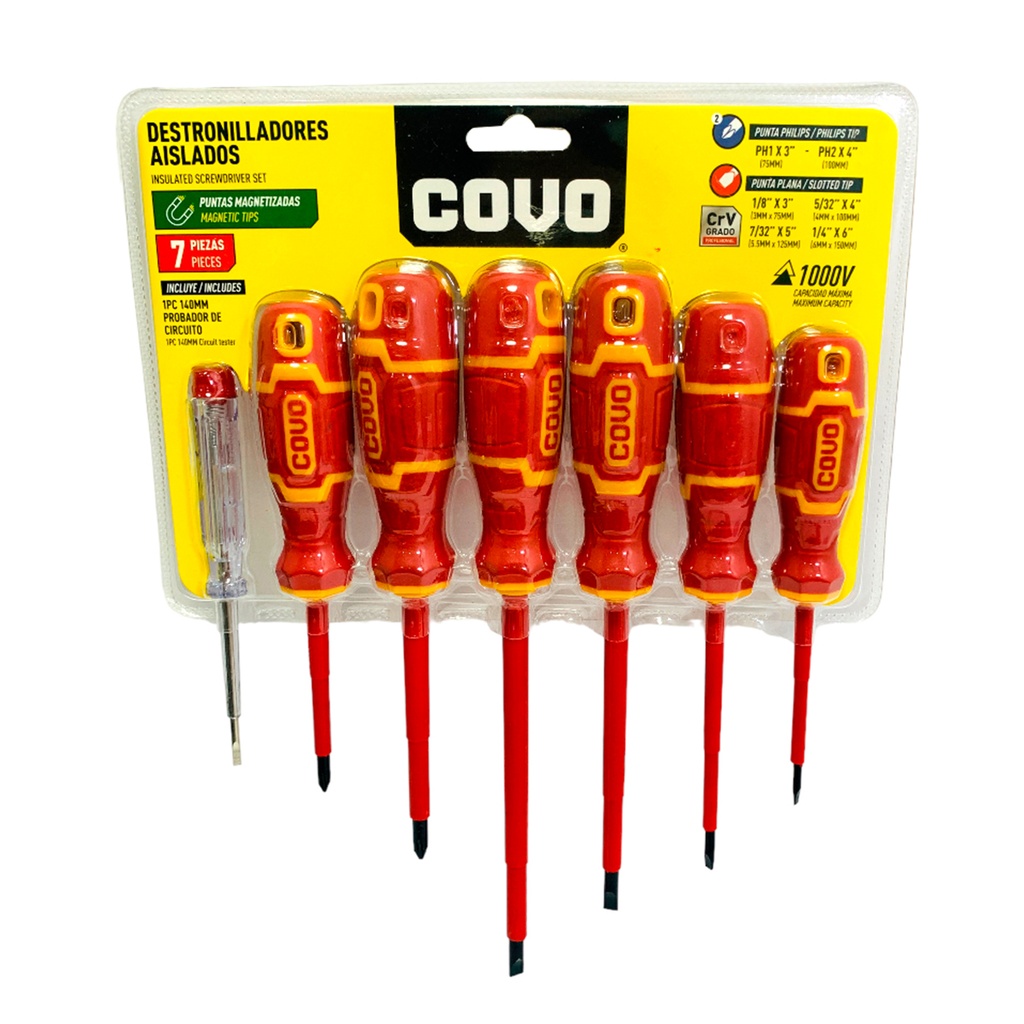 JUEGO DE DESTORNILLADORES AISLADOS 7 PIEZAS COVO
