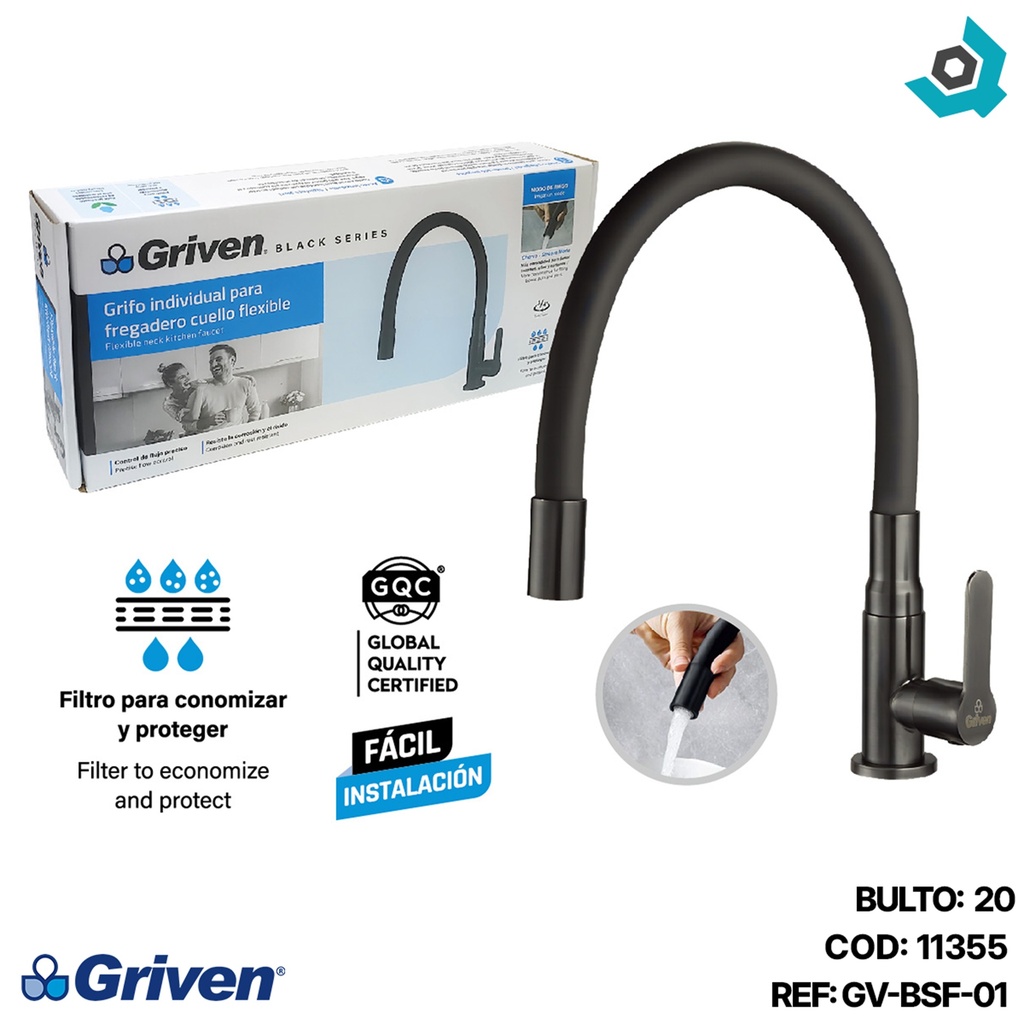 GRIFERIA INDIVIDUAL PARA FREGADERO CUELLO FLEXIBLE GRIVEN BLACK