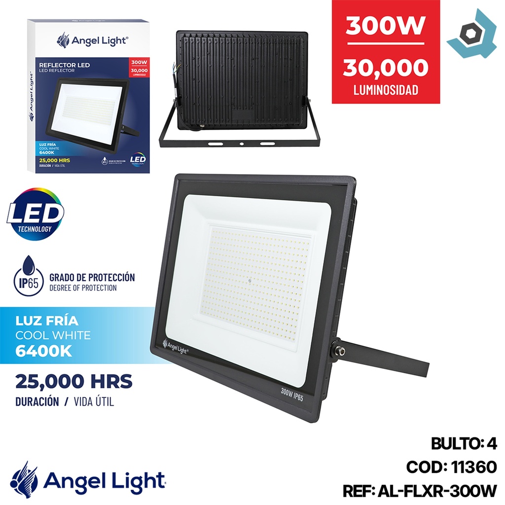 REFLECTOR LED 300W LUZ FRIA 6400K ANGEL LIGHT