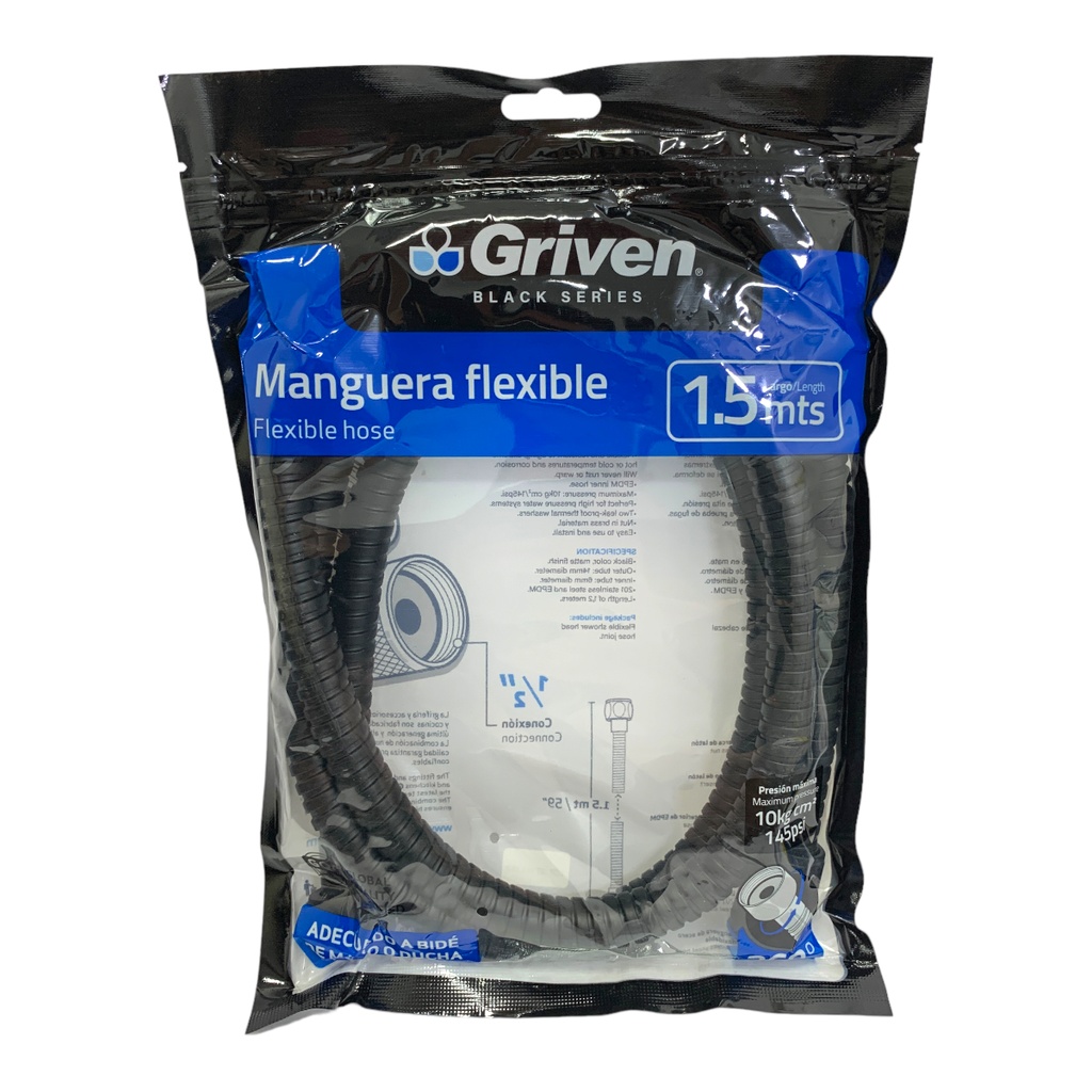 MANGUERA FLEXIBLE 1/2" 1.5M NEGRO GRIVEN BLACK