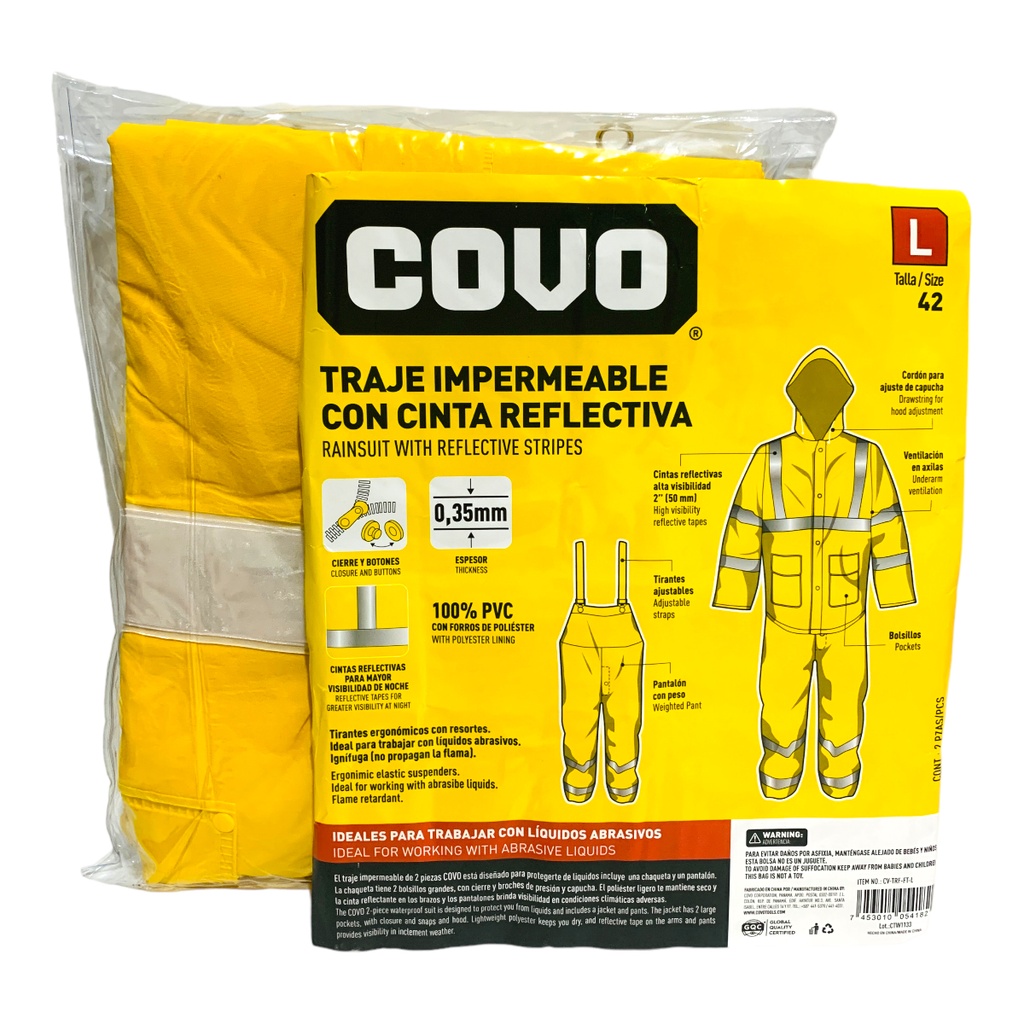 TRAJE IMPERMEABLE CON CINTA REFLECTIVA 2 PIEZAS TALLA L COVO