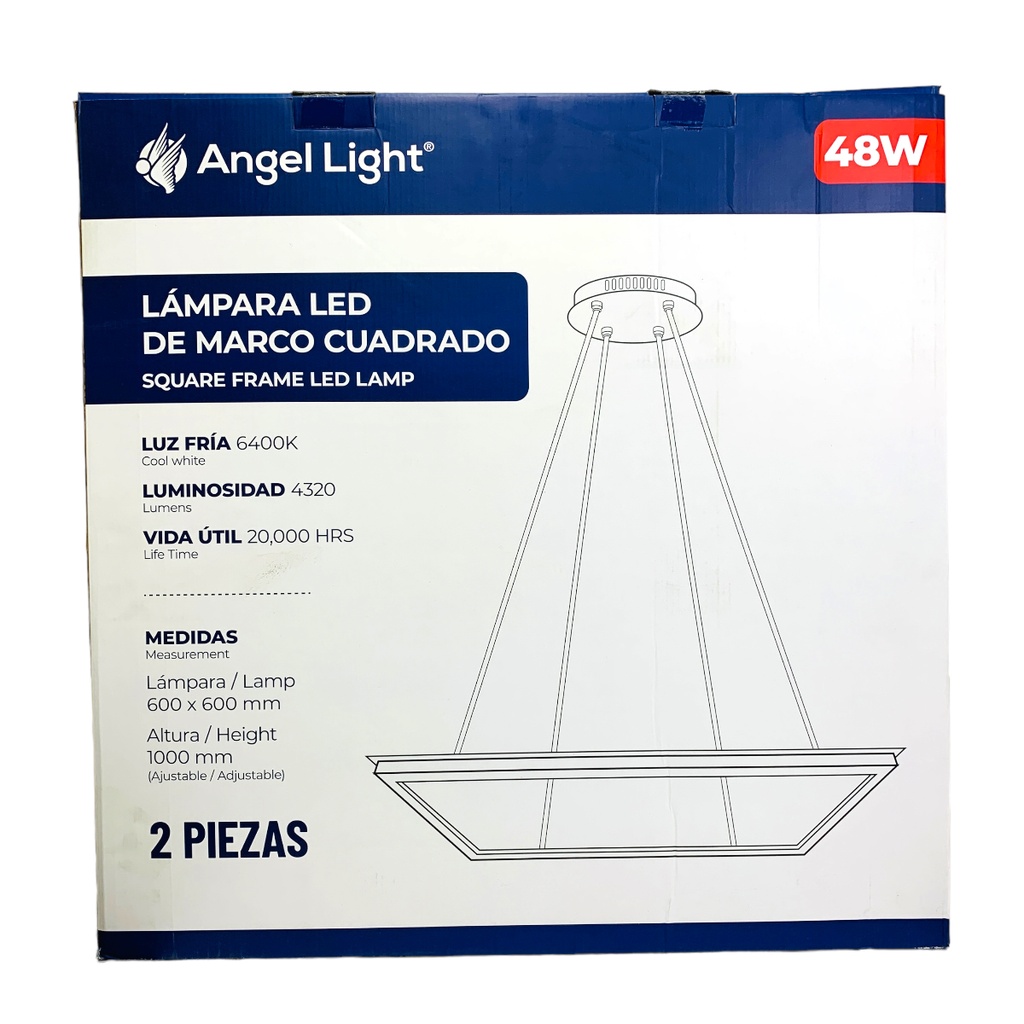 LAMPARA LED COLGANTE 48W CUADRADA 2 PIEZAS ANGEL LIGHT