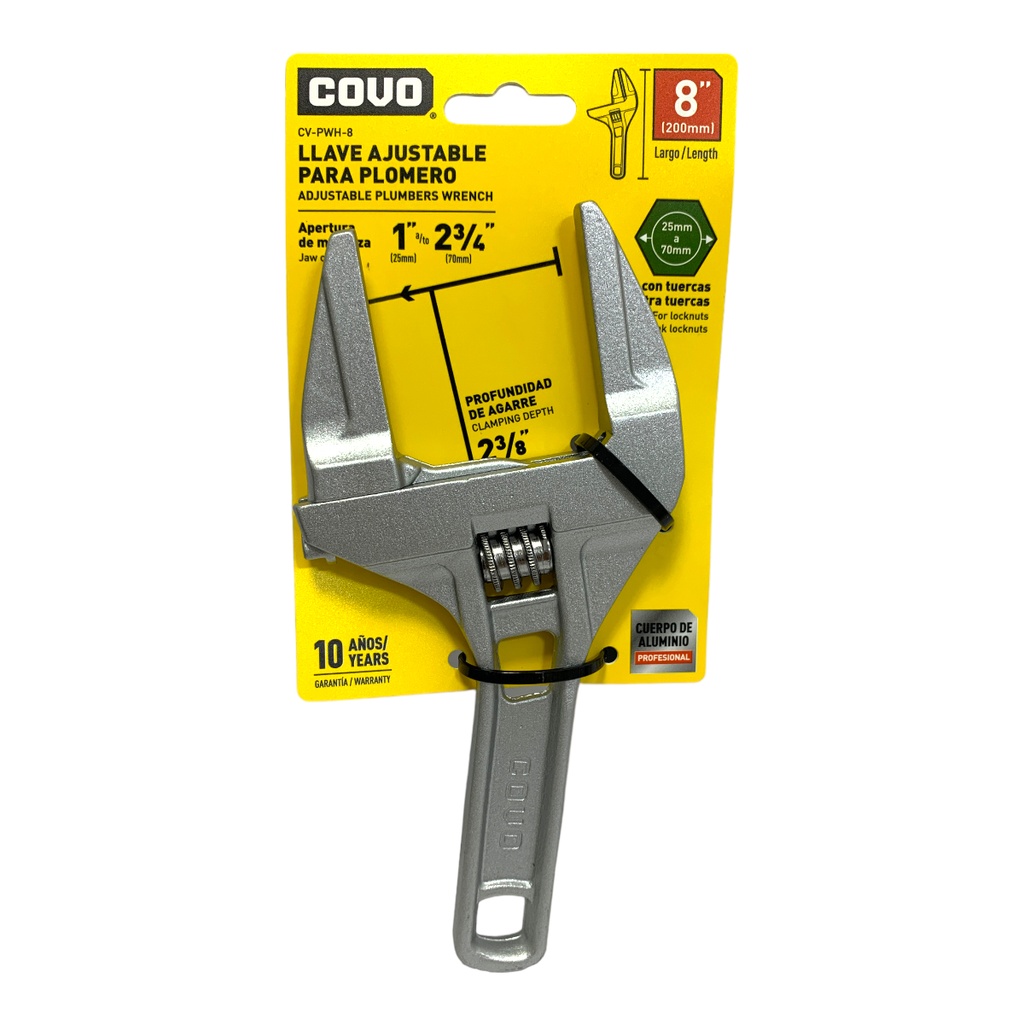 LLAVE AJUSTABLE 8" PARA PLOMERO PROFESIONAL COVO