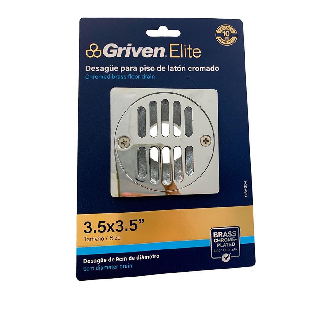 DESAGUE PARA PISO 3.5 X 3.5" DE LATON CROMADO GRIVEN ELITE
