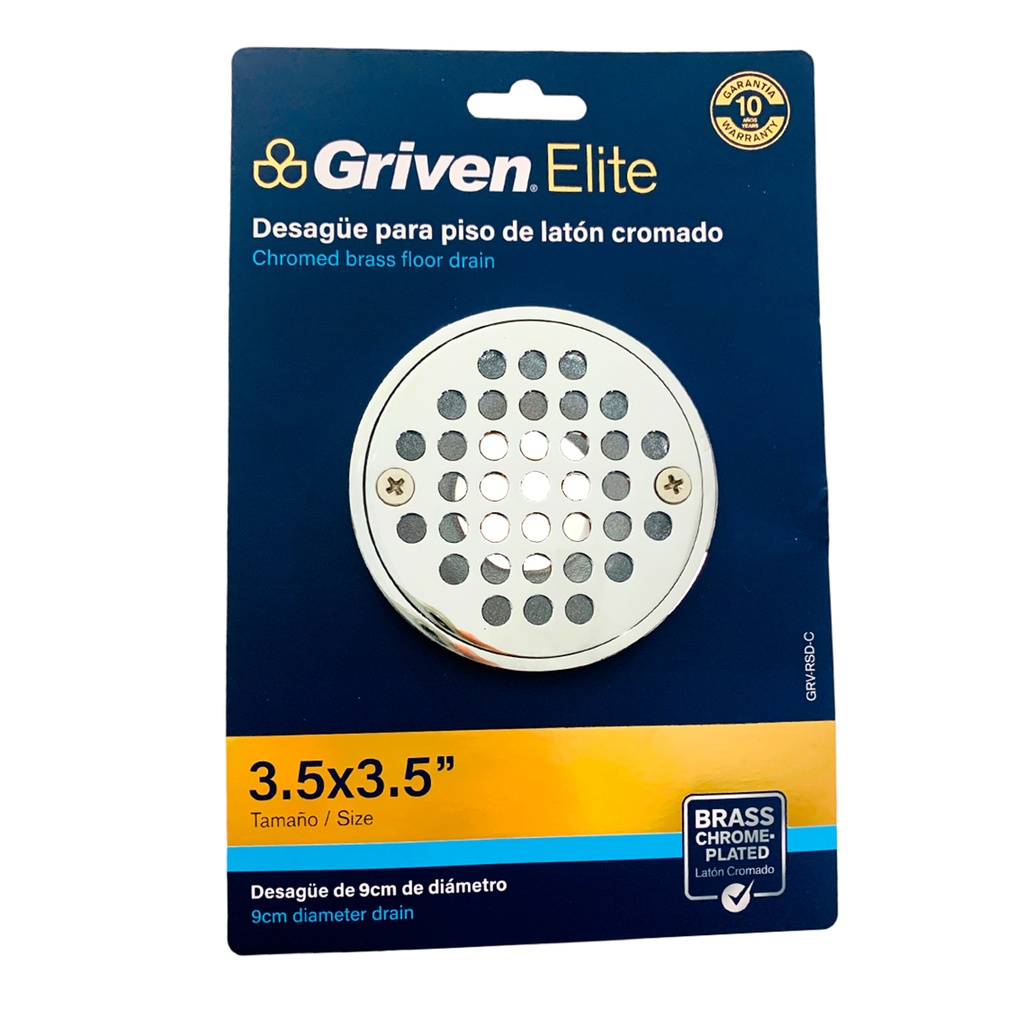 DESAGUE PARA PISO 3.5 X 3.5" DE LATON CROMADO GRIVEN ELITE