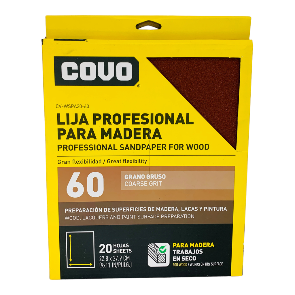LIJA PROFESIONAL 9" X 11" PARA MADERA GRANO 60 COVO