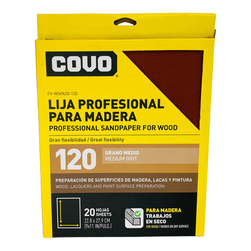 LIJA PROFESIONAL 9" X 11" PARA MADERA GRANO 120 COVO