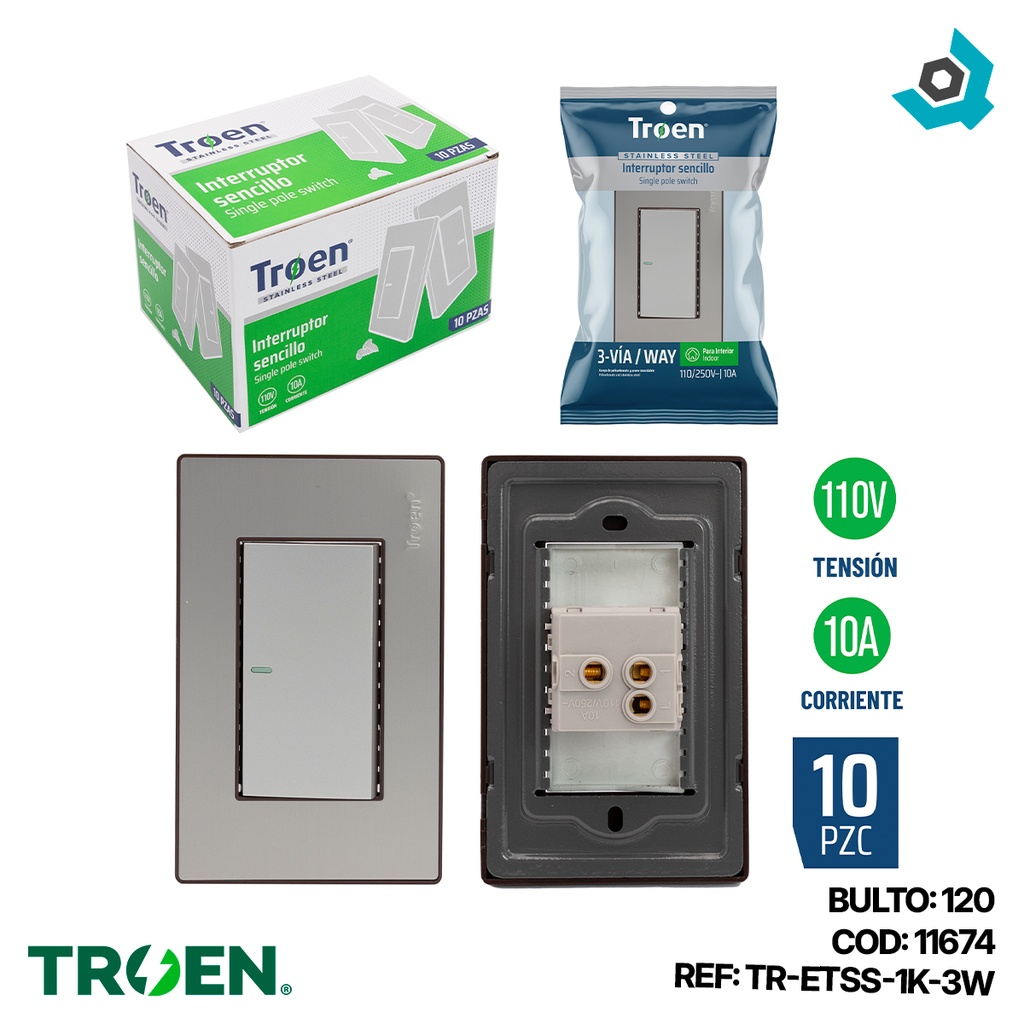 APAGADOR INDIVIDUAL 3 WAY ACERO INOXIDABLE TROEN