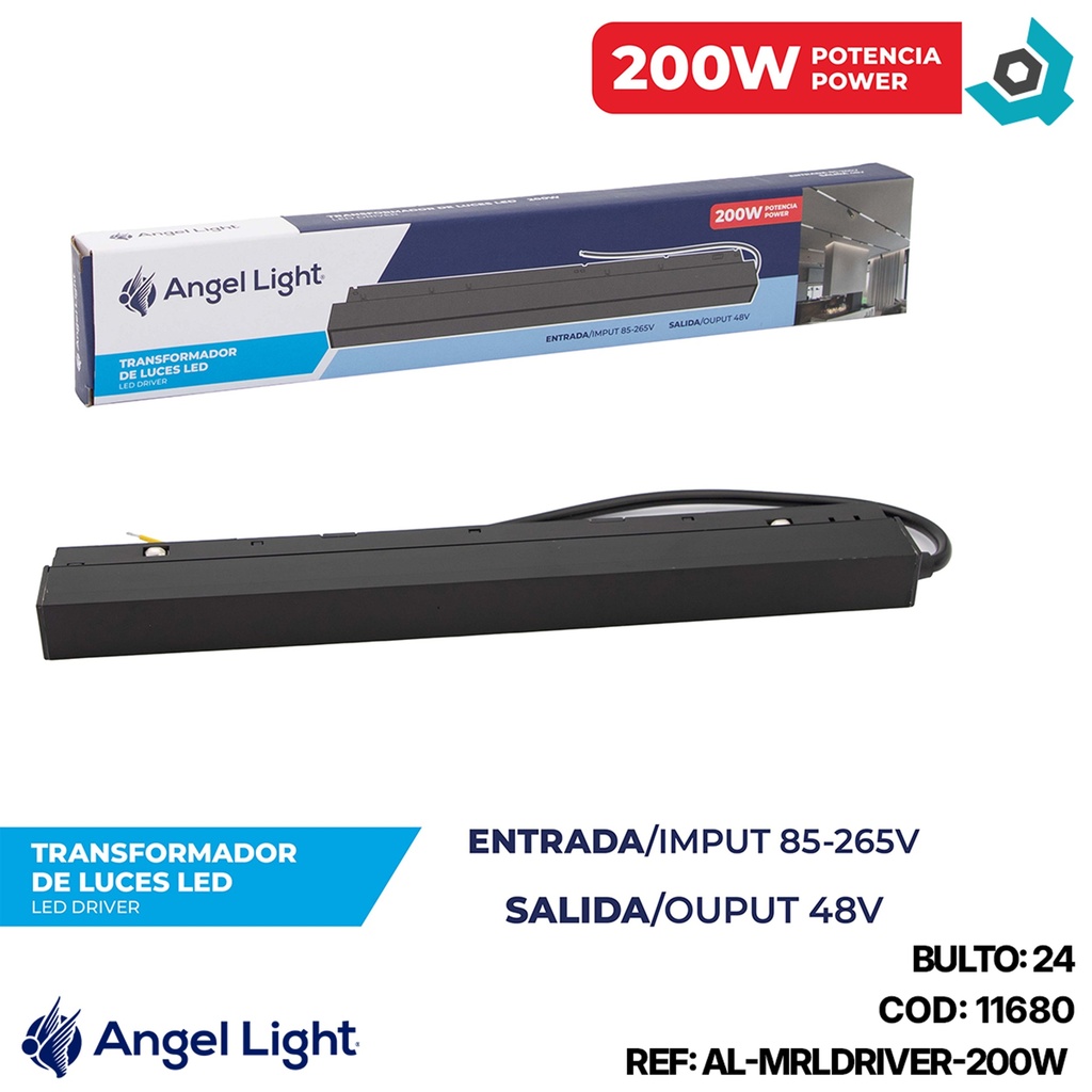TRANSFORMADOR PARA RIEL MAGNETICO 200W ANGEL LIGHT