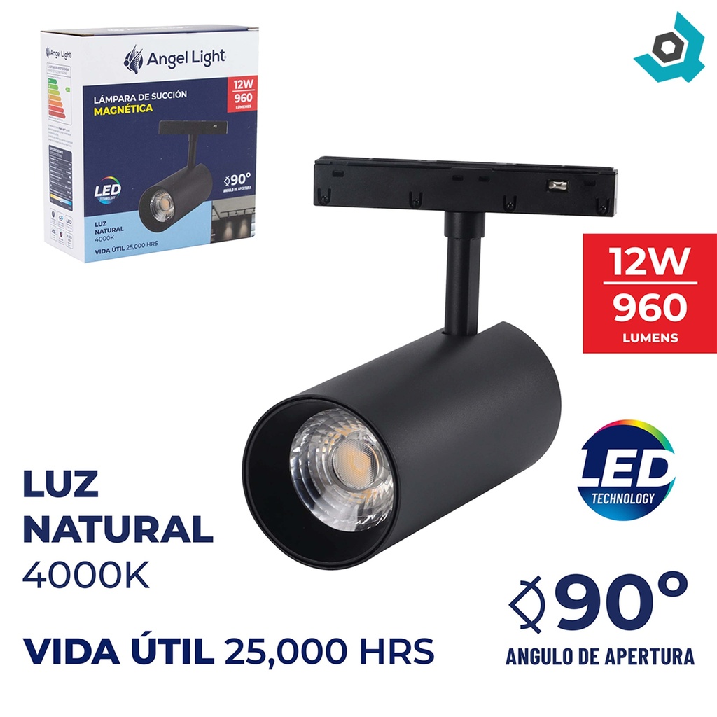 LAMPARA LED PARA RIEL MAGNETICO 12W 4000K NEGRO ANGEL LIGHT