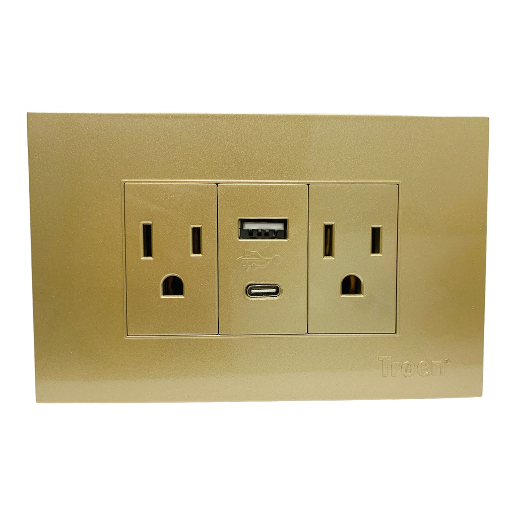 TOMACORRIENTE DOBLE CON UN USB Y UN TIPO C DORADO TROEN