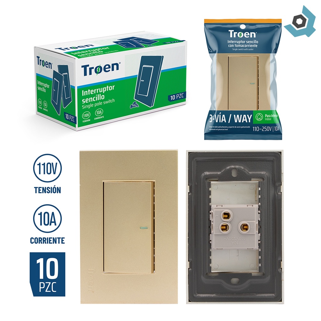 APAGADOR INDIVIDUAL 3 WAY DORADO TROEN