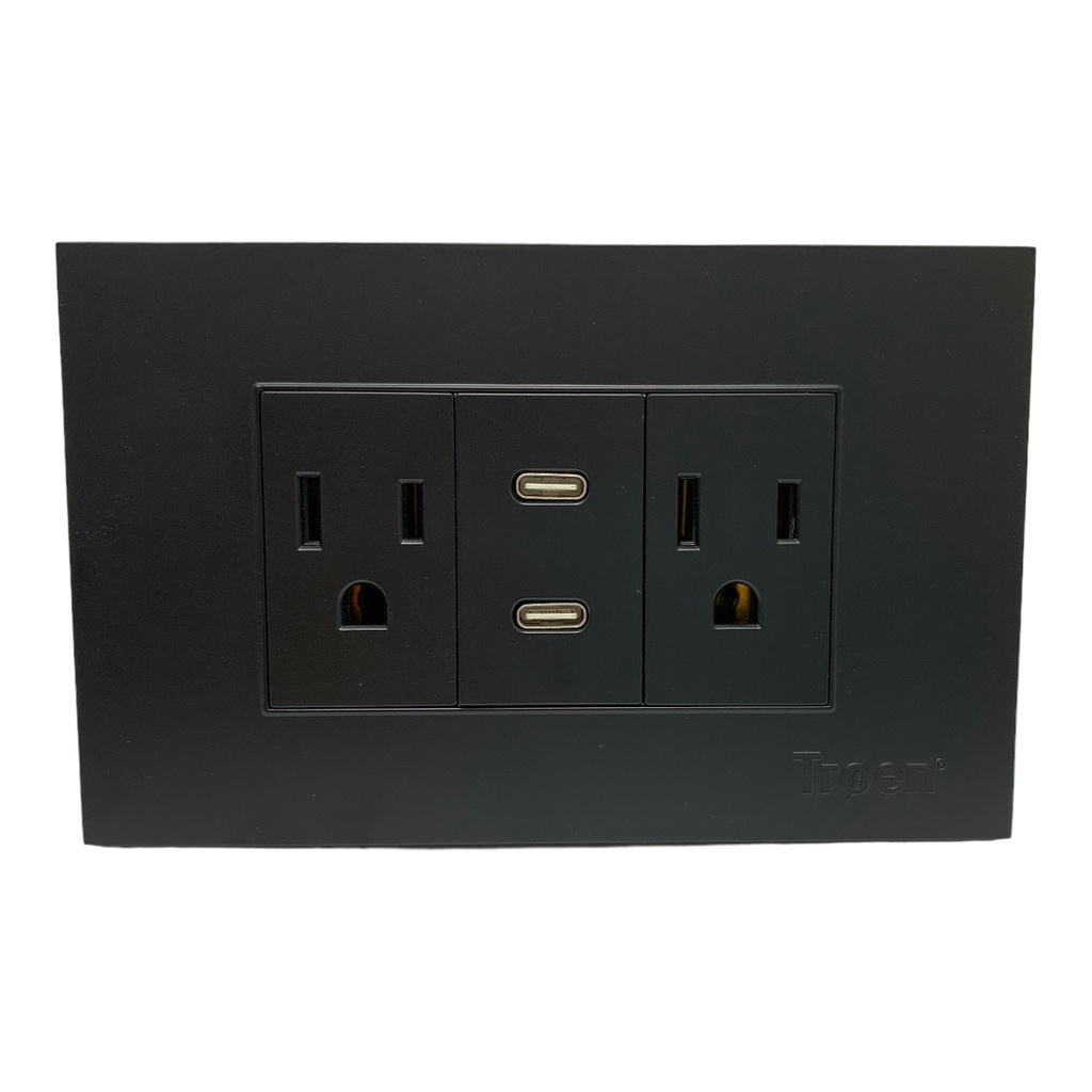 TOMACORRIENTE DOBLE CON 2 TIPO C NEGRO TROEN