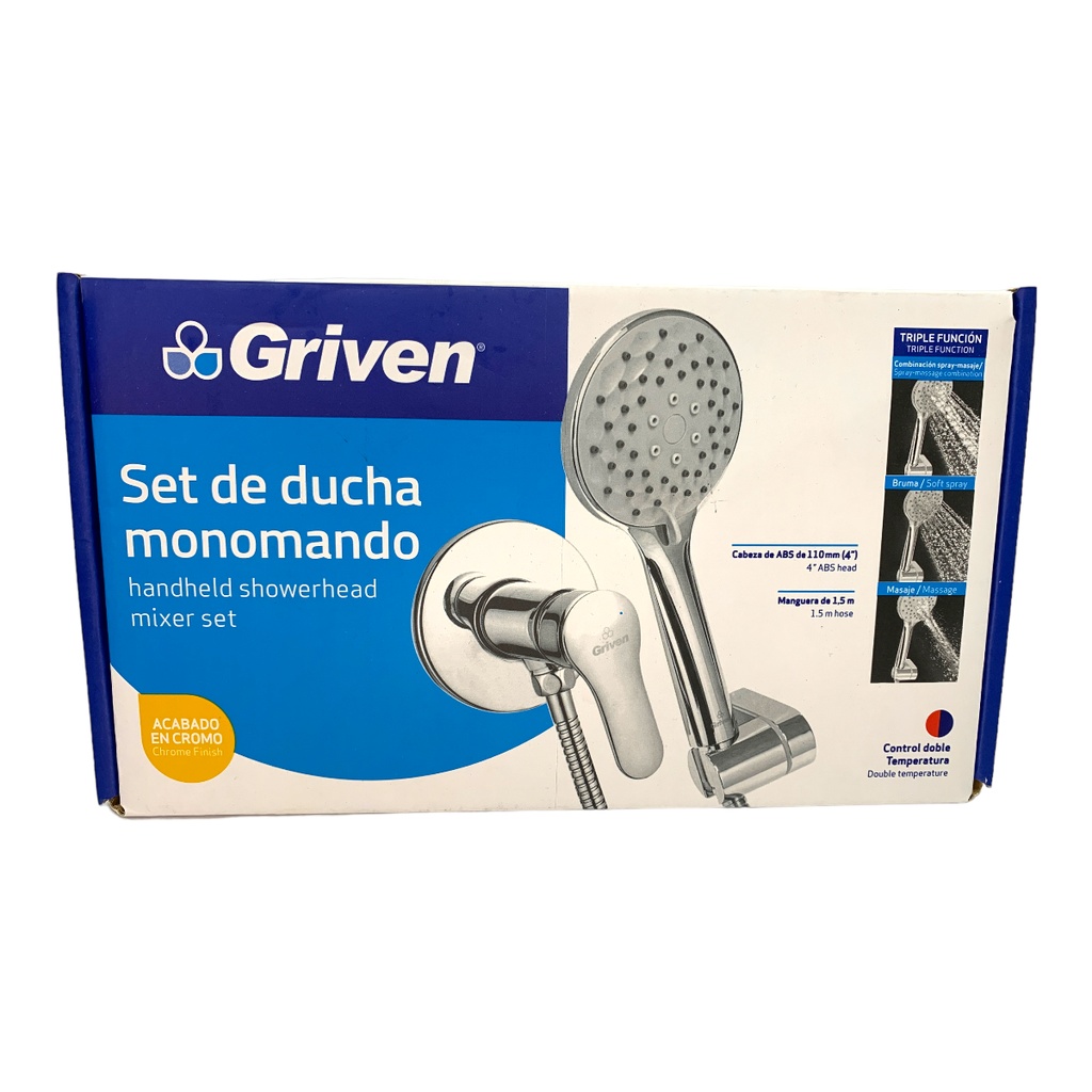 SET DE DUCHA MONOMANDO TIPO TELEFONO CROMADO GRIVEN