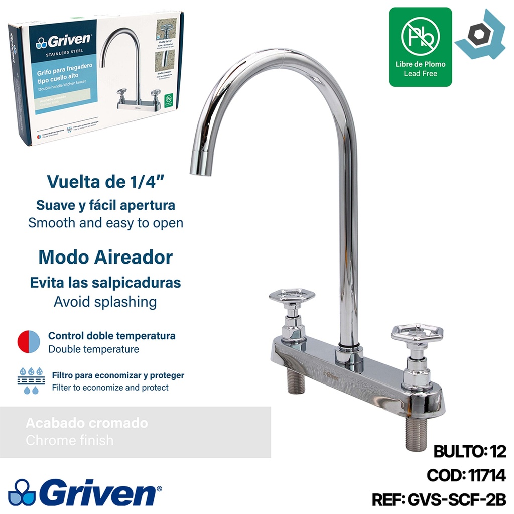 GRIFERIA PARA FREGADERO CROMADO ACERO INOXIDABLE GRIVEN