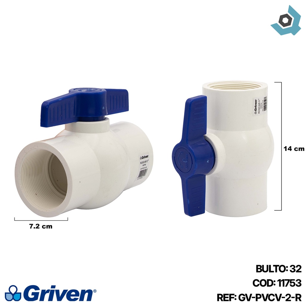 VALVULA 2" DE PVC CON ROSCA GRIVEN