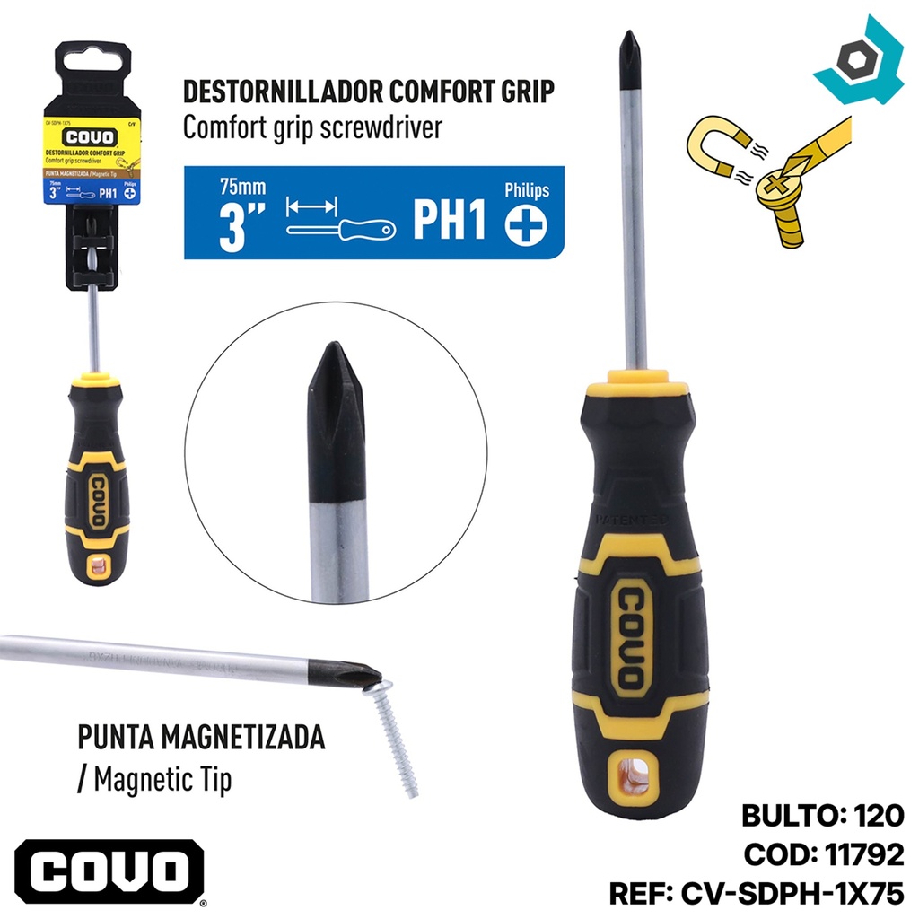 DESTORNILLADOR DE ESTRIA CONFORT GRIP 3" X PH1 COVO