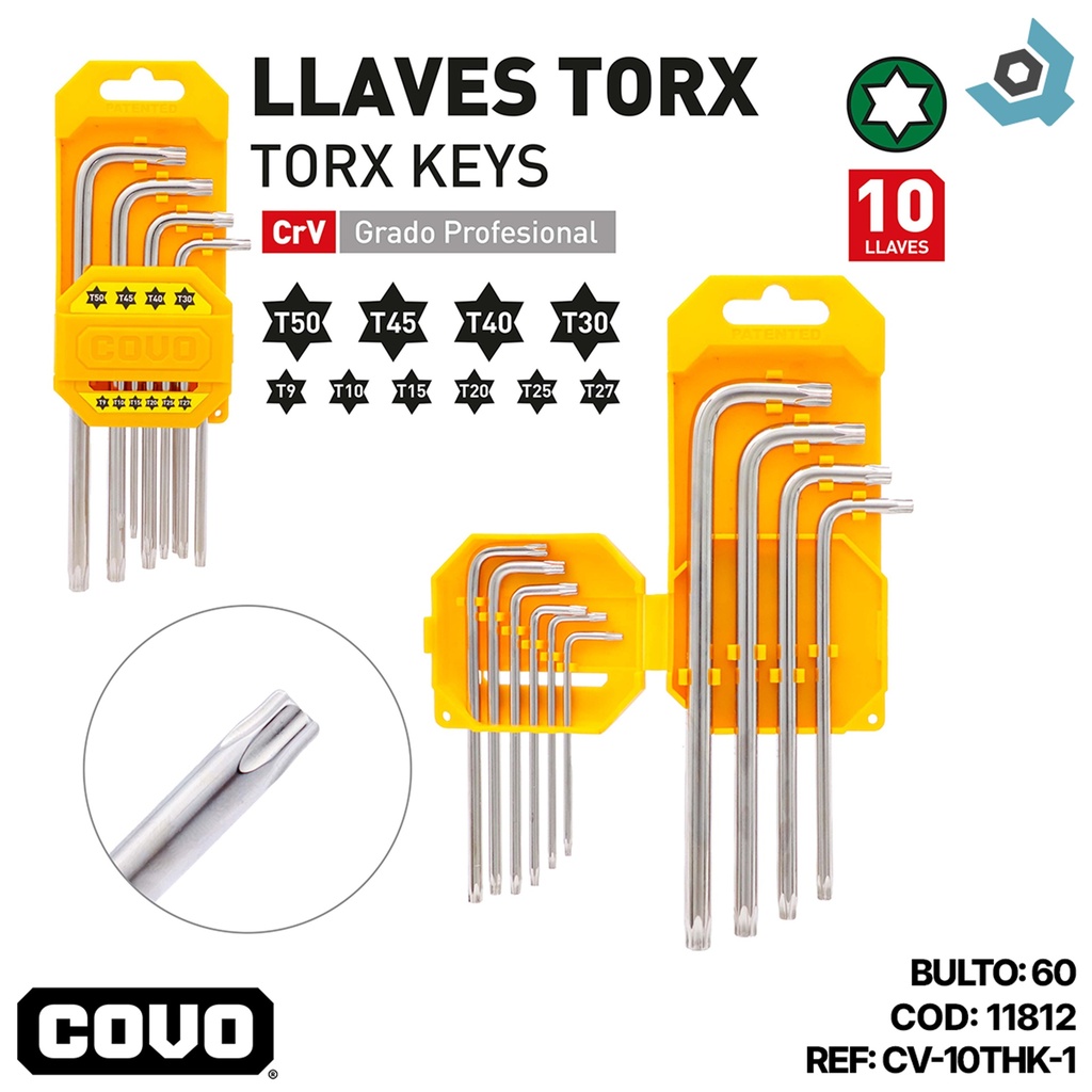 JUEGO DE LLAVES L TORX X10 PIEZAS COVO