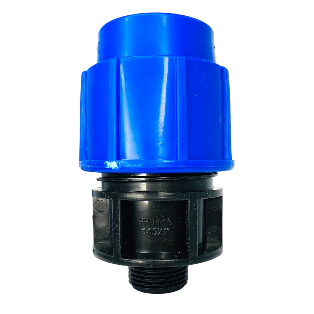 ADAPTADOR MACHO 40MM SALIDA 1" PARA RIEGO PEAD TUBRICA