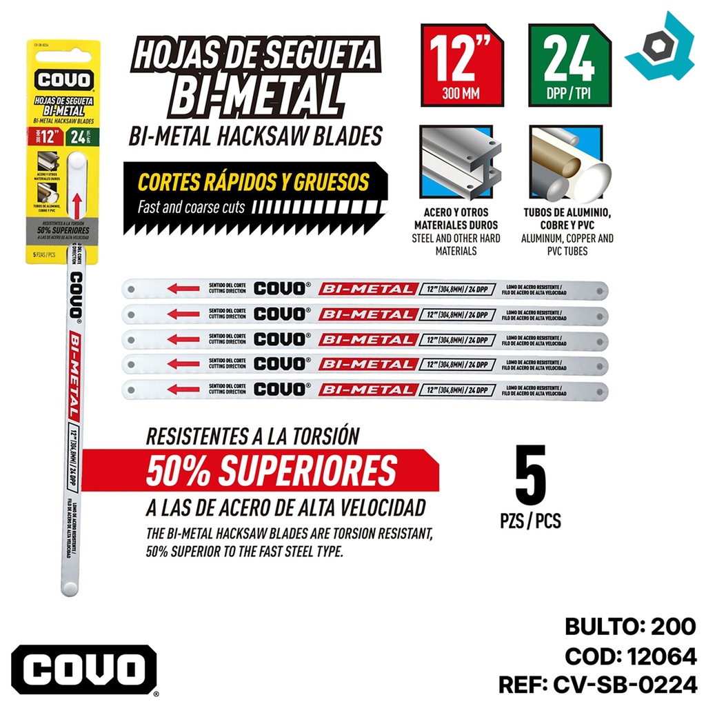 HOJA DE SEGUETA 12" 5 PIEZAS COVO