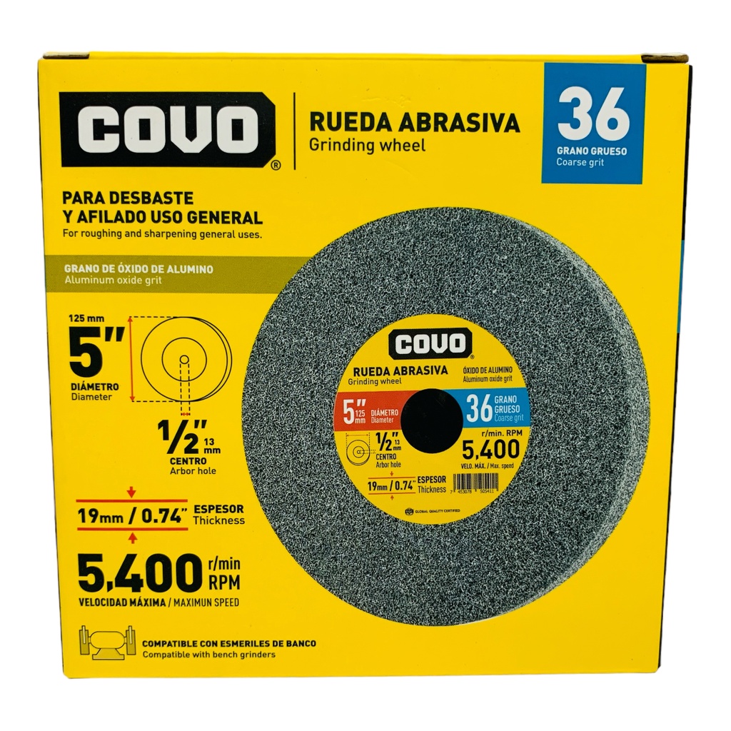 DISCO ABRASIVO PARA DESBASTE GRANO 36 X 5" X 19MM COVO