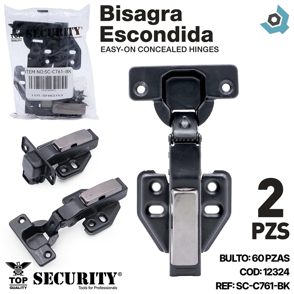 BISAGRAS DE CAZOLETA CON FRENO (ESCONDIDA) NEGRO SECURITY