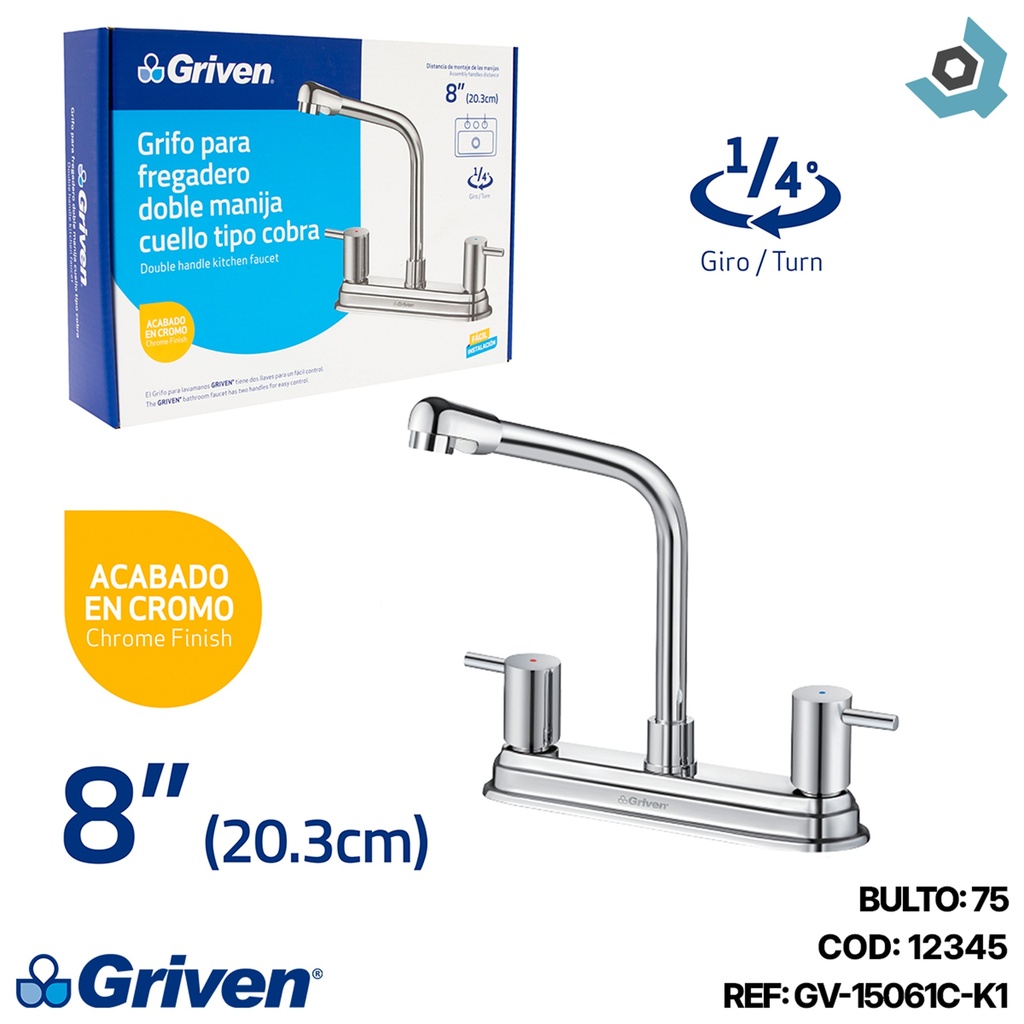 GRIFERIA PARA FREGADERO DOBLE MANIJA CUELLO TIPO COBRA GRIVEN