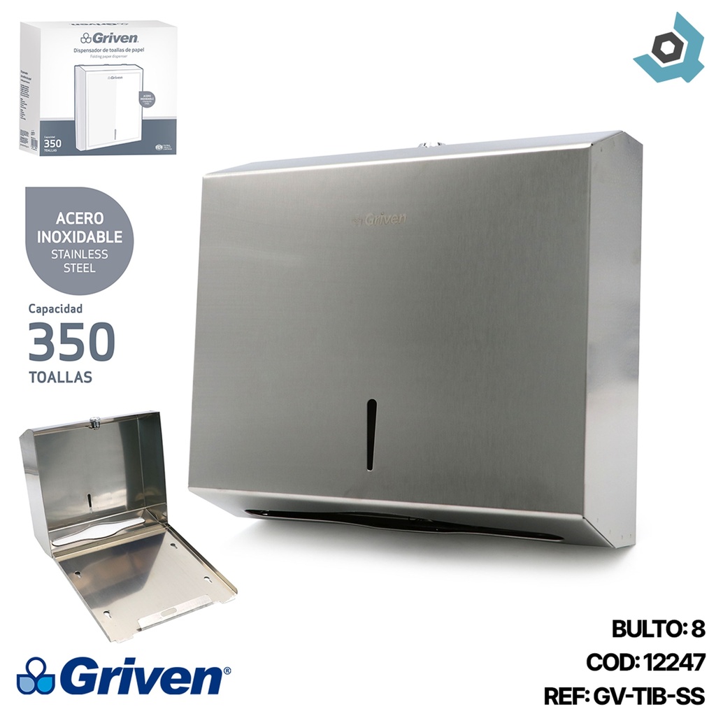 DISPENSADOR DE PAPEL CUADRADO SATINADO GRIVEN