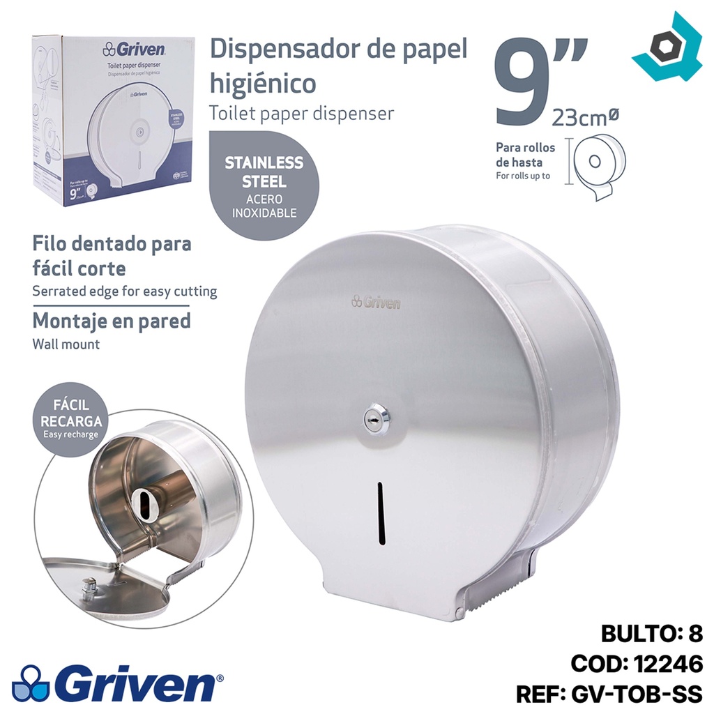 DISPENSADOR DE PAPEL REDONDO SATINADO GRIVEN
