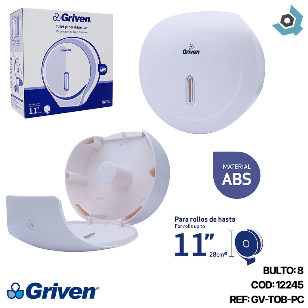 DISPENSADOR DE PAPEL ABS REDONDO BLANCO GRIVEN