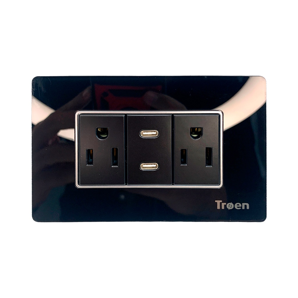TOMACORRIENTE CON 2 USB TIPO C DE ACRILICO NEGRO TROEN