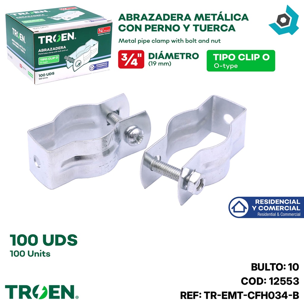 ABRAZADERA CLIP DE 3/4" 100 PZAS TROEN