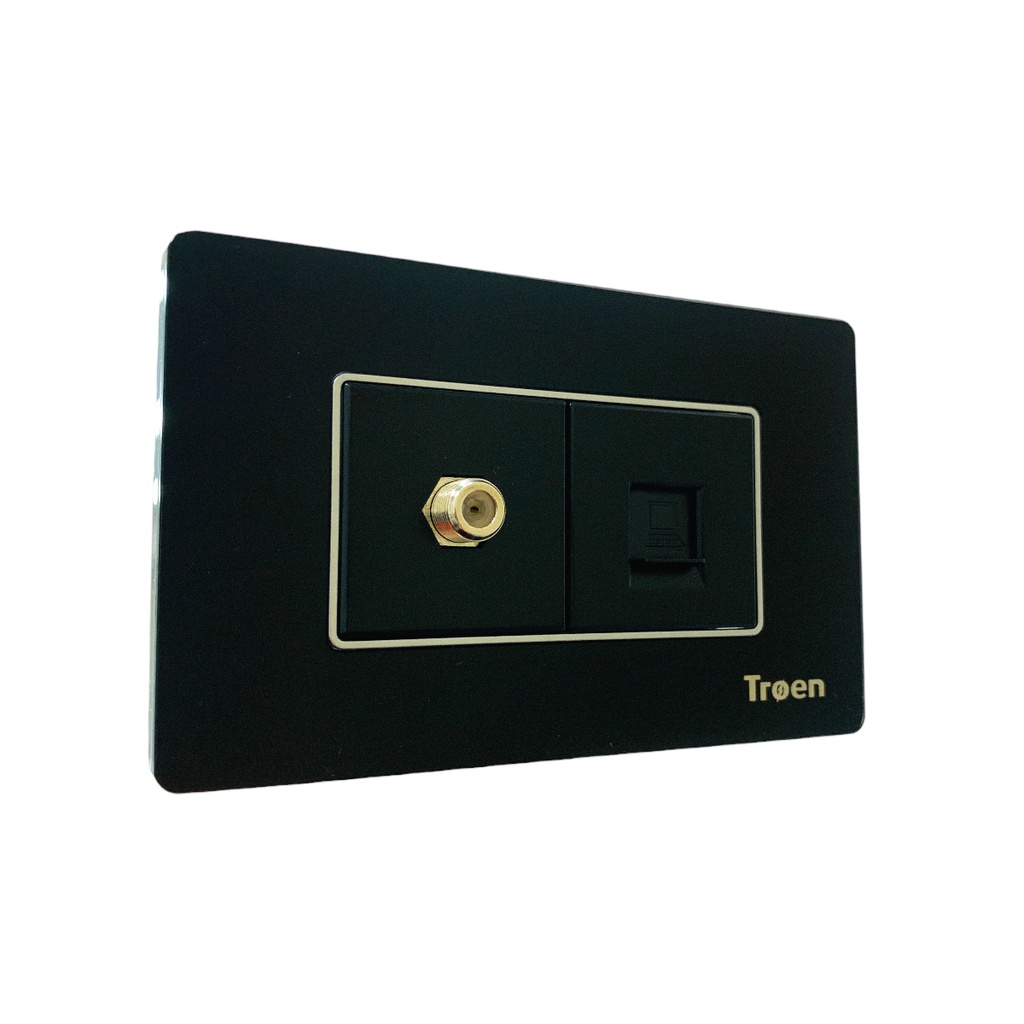 TOMA PARA CABLE COAXIAL Y RED RJ45 ACRILICO NEGRO TROEN