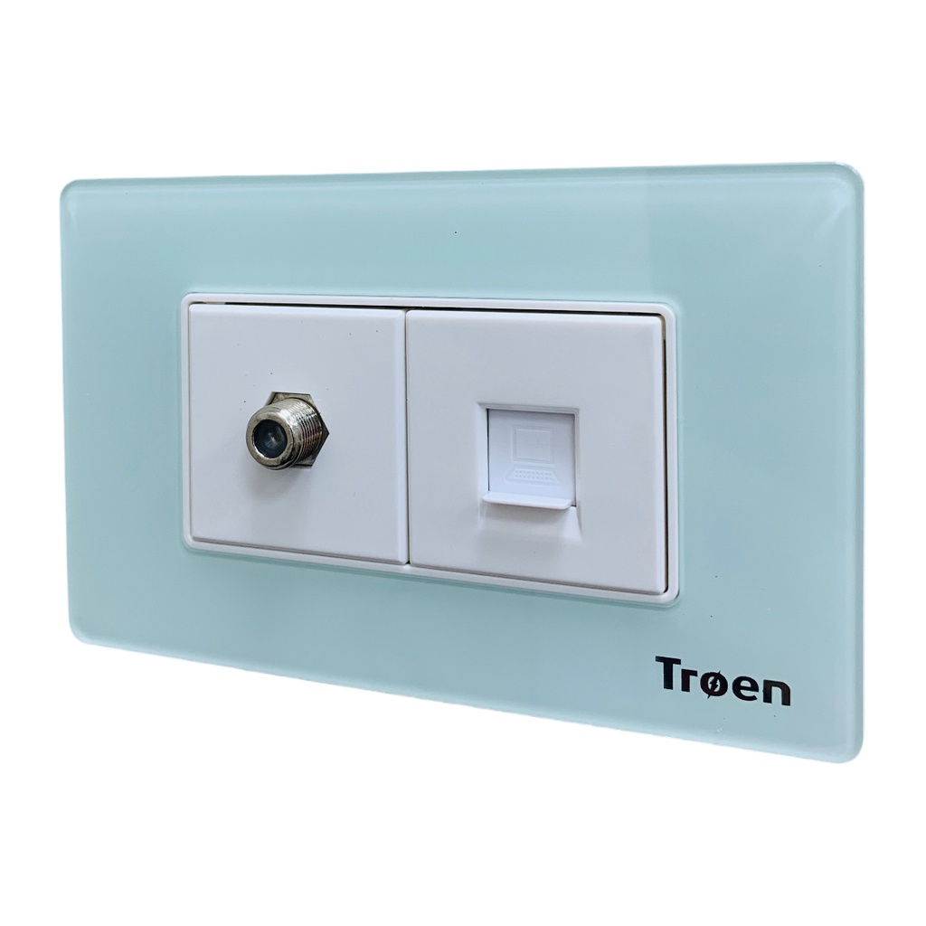 TOMA PARA CABLE COAXIAL Y RED RJ45 ACRILICO VERDE AGUA TROEN