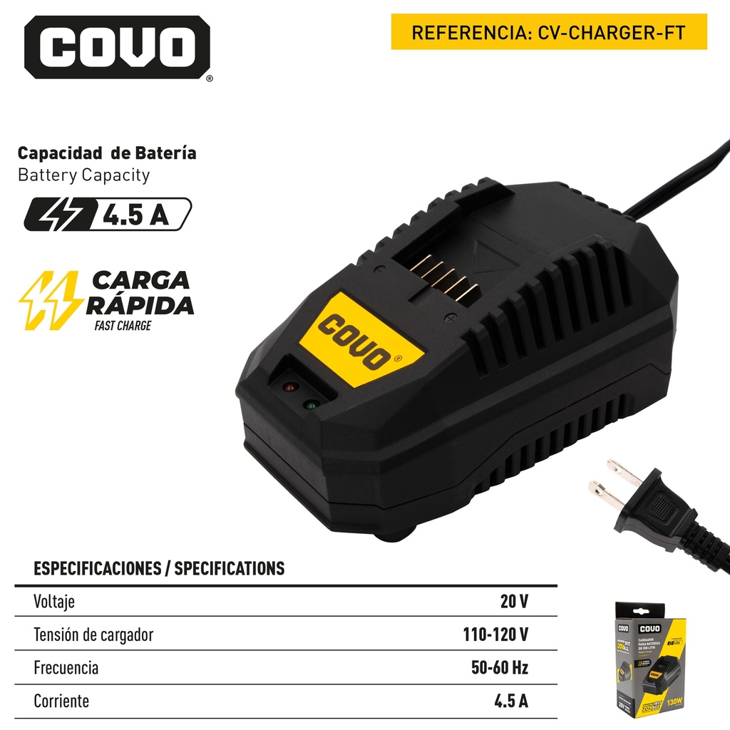 CARGADOR CARGA RAPIDA PARA BATERIAS DE ION LITIO 4.5A COVO