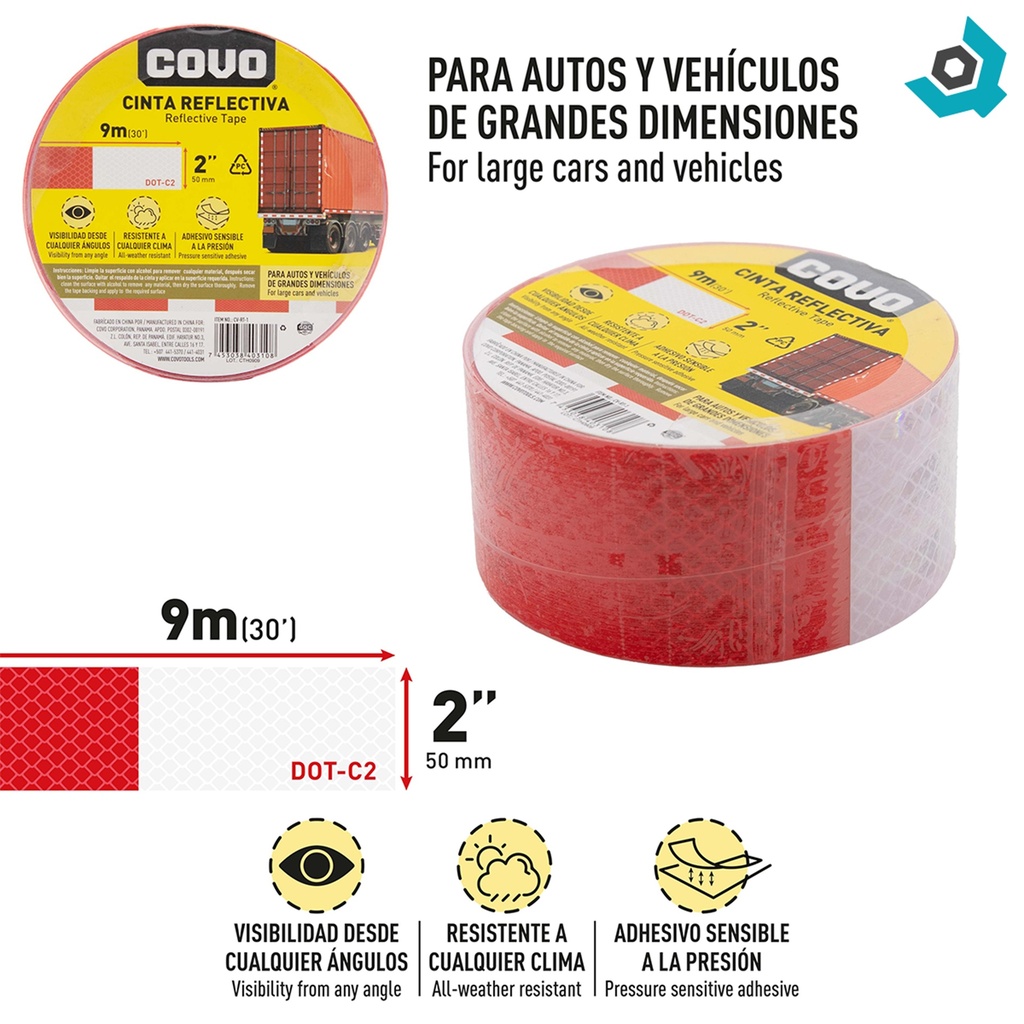 CINTA ADHESIVA REFLECTIVA 2" COVO