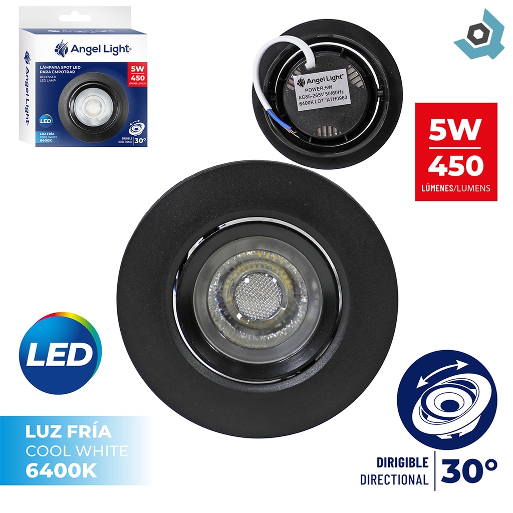 LAMPARA LED OJO DE BUEY 5W REDONDA 6400K NEGRO ANGEL LIGHT